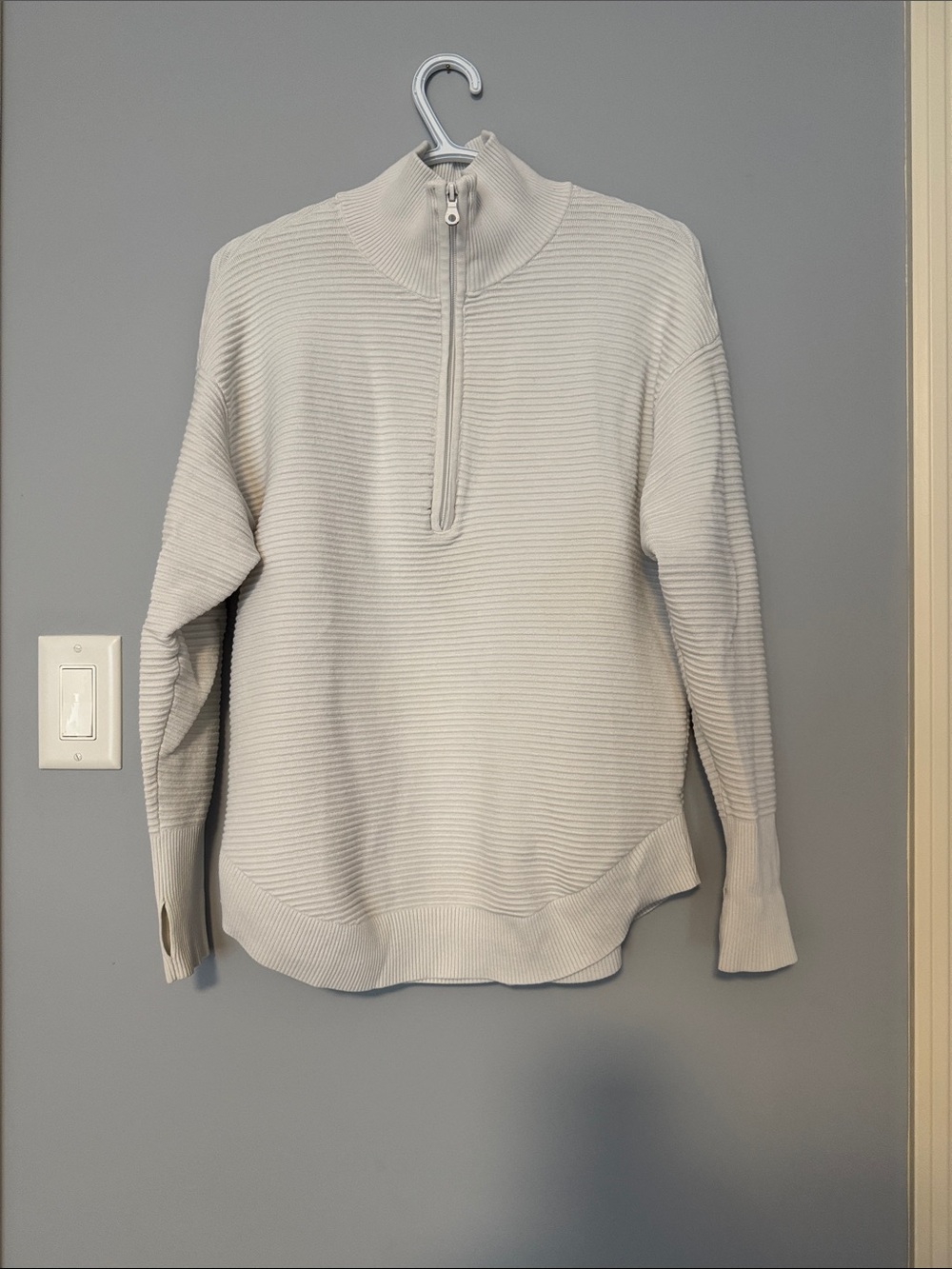 aerie Cream Half-Zip Ribbed Turtleneck Sweater